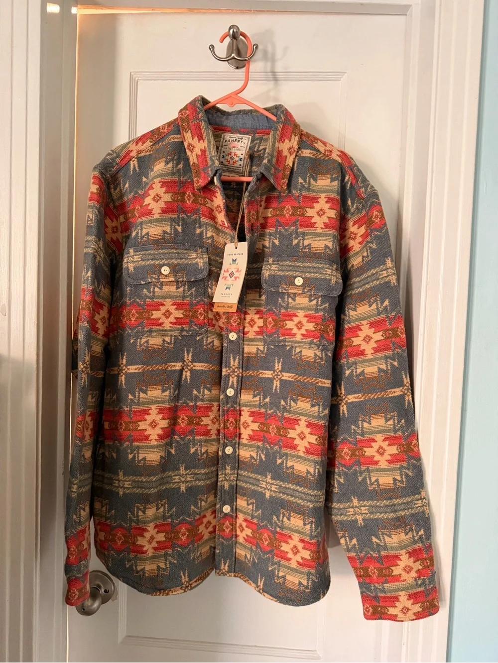 Faherty Multi-Color Patterned Lightweight Shacket NWT XL
